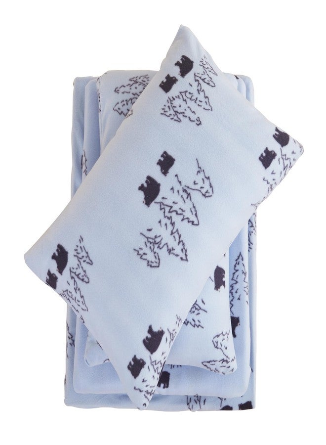Viviland Micro Fleece Full Bed Sheet Set, Christmas Holiday Flannel-Like Polar Fleece Fitted Sheets with 15" Deep Pocket, Blue Bear Printed Winter Velvet/Velour Double Sheets & Pillowcase Set - Image 1