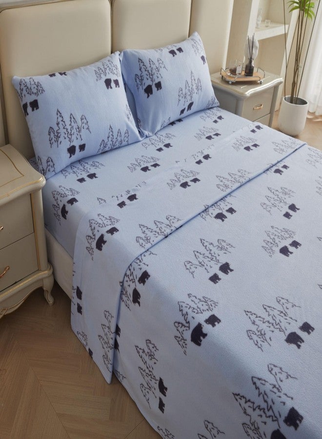 Viviland Micro Fleece Full Bed Sheet Set, Christmas Holiday Flannel-Like Polar Fleece Fitted Sheets with 15" Deep Pocket, Blue Bear Printed Winter Velvet/Velour Double Sheets & Pillowcase Set - Image 2
