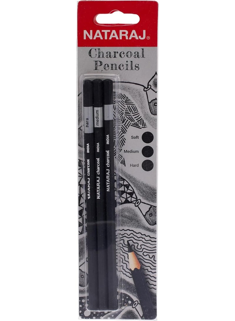 ناتاراج مجموعة أقلام فحم ناتاراج الاحترافية - ناعمة، متوسطة، وصلبة - سداسية الشكل، بجودة فنية - Image 1