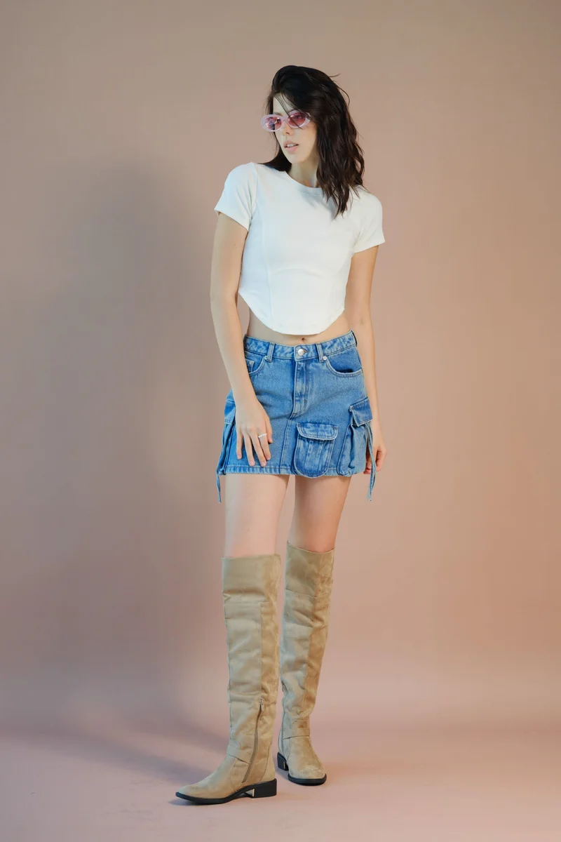 فيرجيو VIRGIO Cotton Stretch Grey Knitted Corset T-Shirt