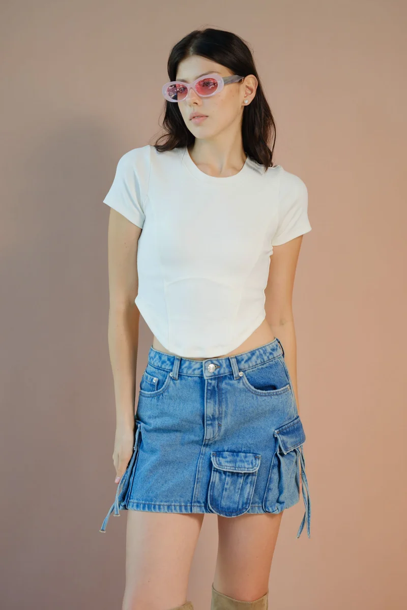 فيرجيو VIRGIO Cotton Stretch Grey Knitted Corset T-Shirt