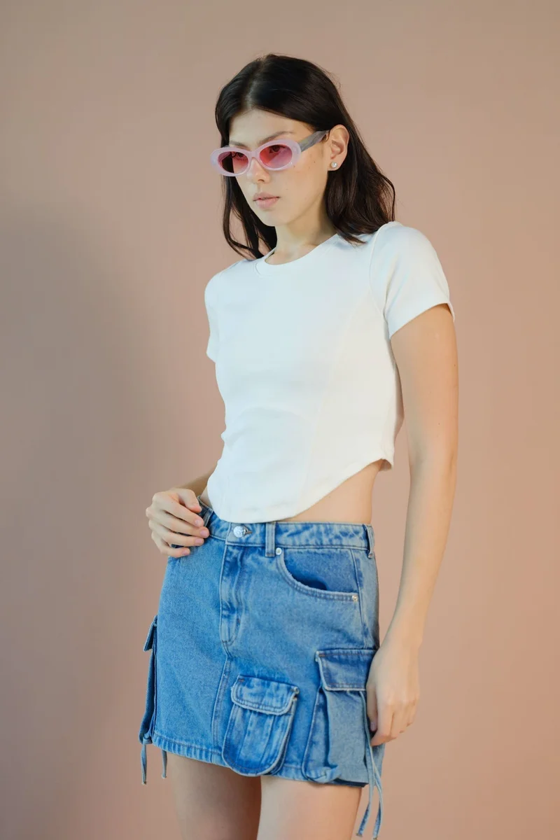 Virgio VIRGIO Cotton Stretch Grey Knitted Corset T-Shirt