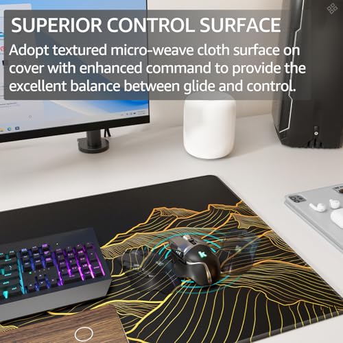 KTRIO Large Gaming Mouse Pad Desk Mat, Superior Micro-Weave Cloth, Non-Slip Rubber Base, Stitched Edges, Water-Resistant, for Gamer, Office & Home, 31.5 x 15.7 Inch, Bright Rise - Image 5