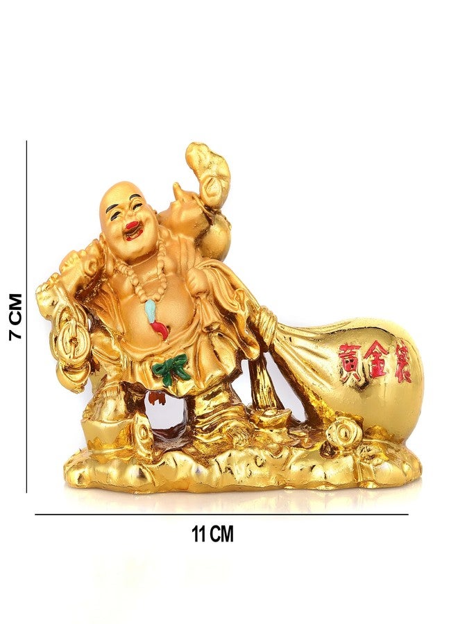 sculpmart Resin Laughing Buddha for Good Luck - Laughing Buddha for Home Decor & Happy Men Vastu Feng Shui Buddha for Money and Good Luck, 7 cm, 5 cm, Golden - Image 2