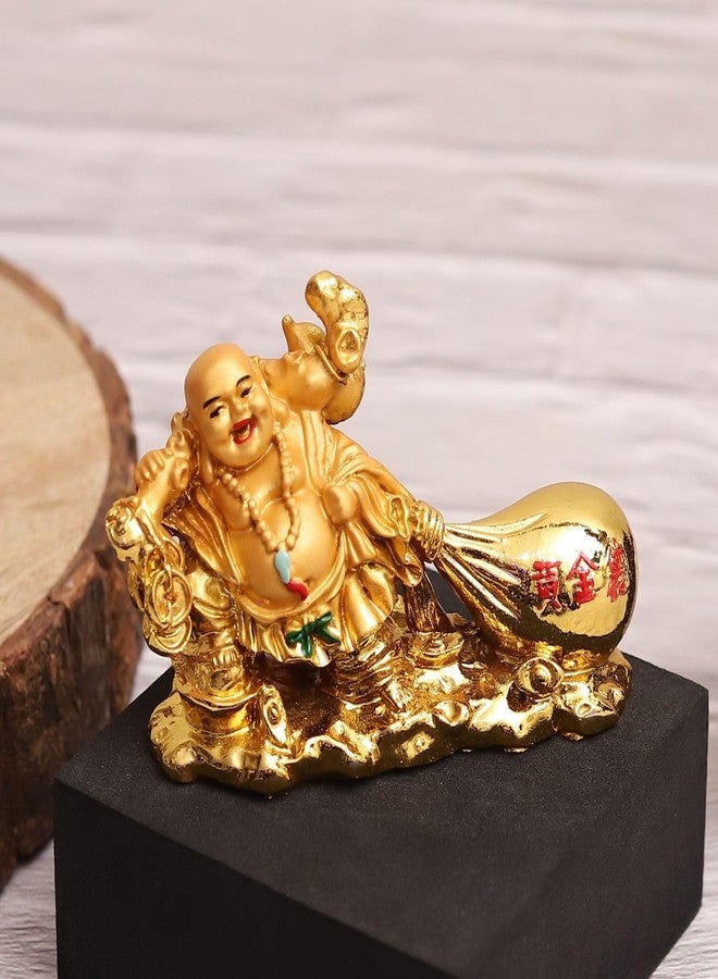 sculpmart Resin Laughing Buddha for Good Luck - Laughing Buddha for Home Decor & Happy Men Vastu Feng Shui Buddha for Money and Good Luck, 7 cm, 5 cm, Golden - Image 4