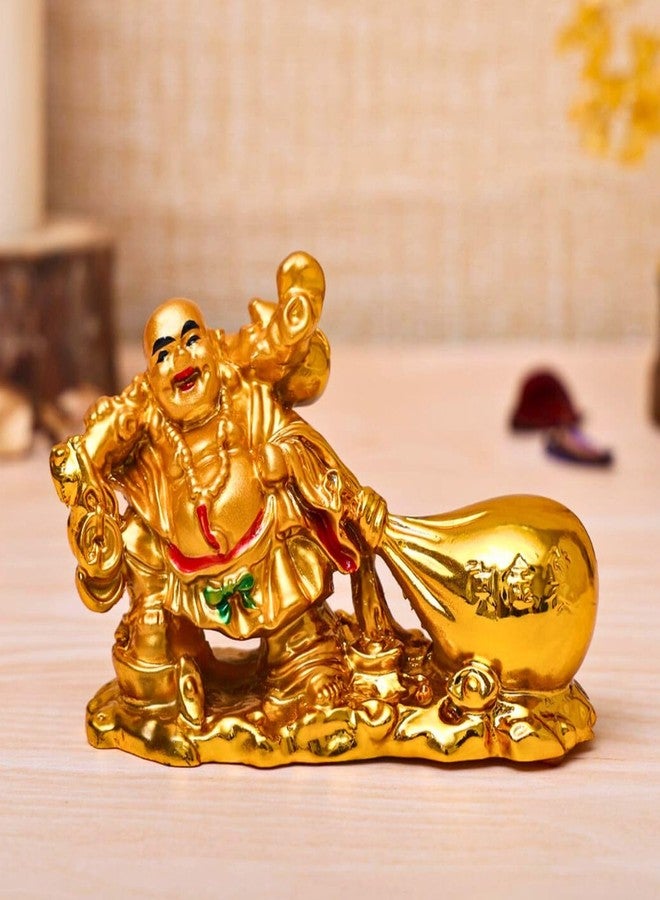 sculpmart Resin Laughing Buddha for Good Luck - Laughing Buddha for Home Decor & Happy Men Vastu Feng Shui Buddha for Money and Good Luck, 7 cm, 5 cm, Golden - Image 1