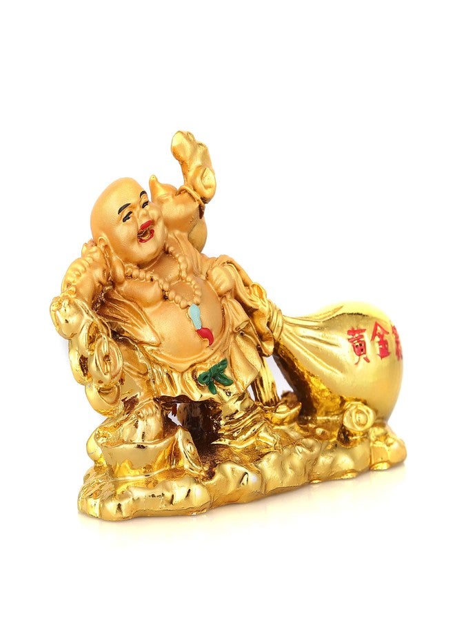 sculpmart Resin Laughing Buddha for Good Luck - Laughing Buddha for Home Decor & Happy Men Vastu Feng Shui Buddha for Money and Good Luck, 7 cm, 5 cm, Golden - Image 3