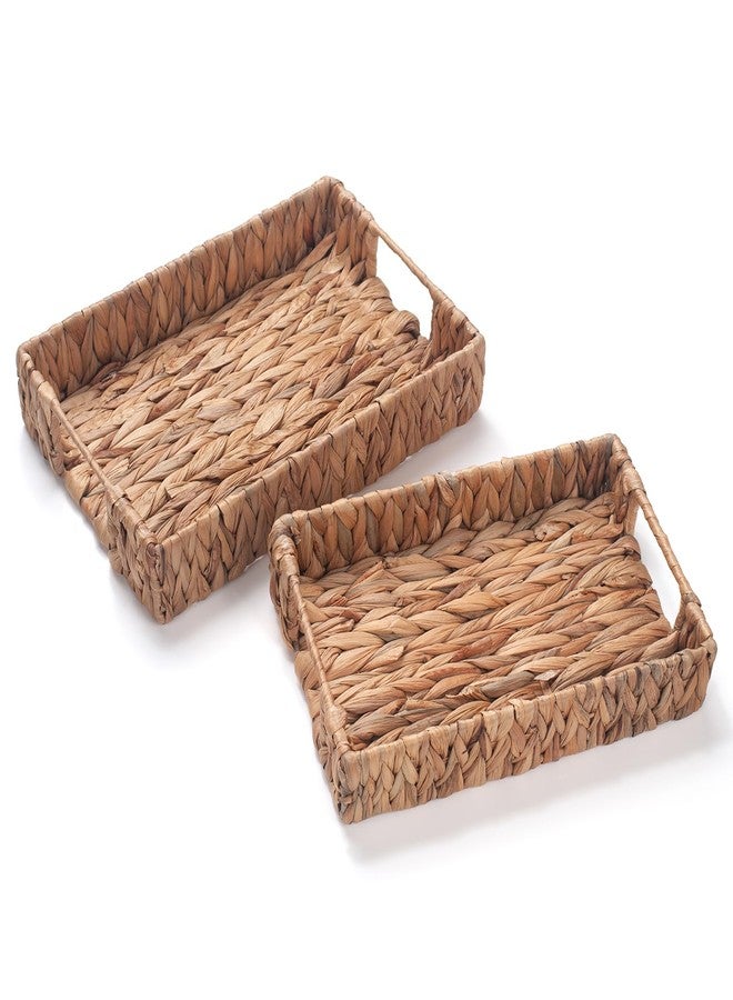 IVAILEX Water Hyacinth Rectangular Serving Tray for Coffee Table Natural Storage Baskets with Handles for Home and Kitchen Decor Set of 2 - Image 5