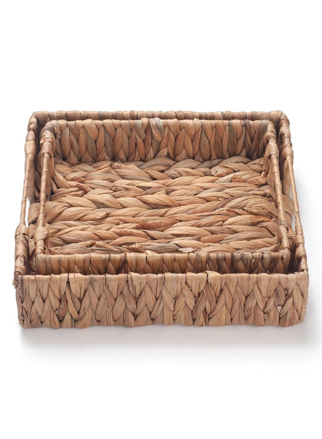 IVAILEX Water Hyacinth Rectangular Serving Tray for Coffee Table Natural Storage Baskets with Handles for Home and Kitchen Decor Set of 2 - Image 2