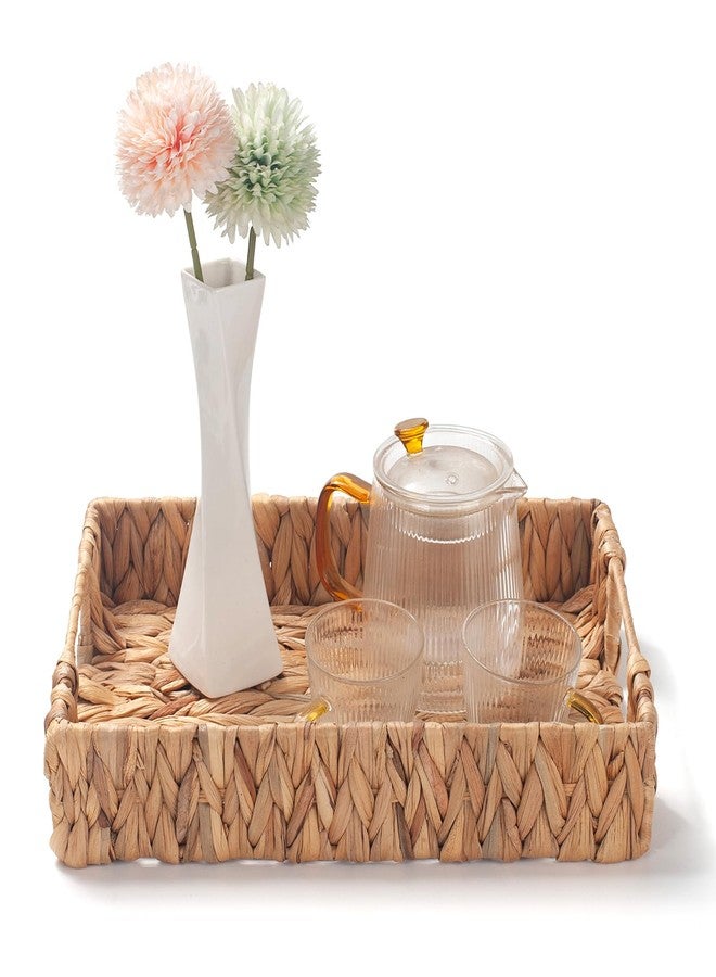 IVAILEX Water Hyacinth Rectangular Serving Tray for Coffee Table Natural Storage Baskets with Handles for Home and Kitchen Decor Set of 2 - Image 3