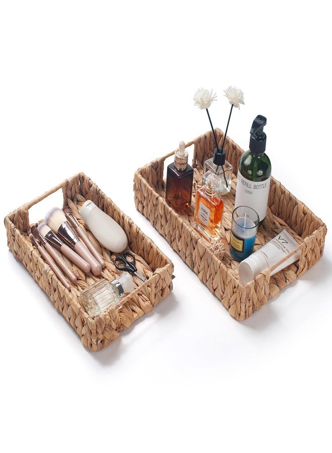 IVAILEX Water Hyacinth Rectangular Serving Tray for Coffee Table Natural Storage Baskets with Handles for Home and Kitchen Decor Set of 2 - Image 4