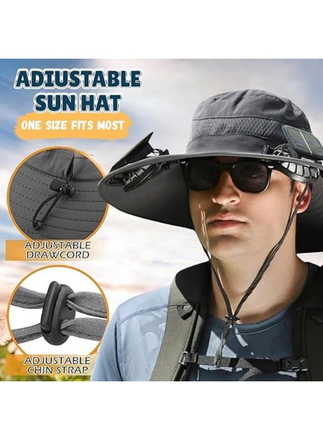Generic Outdoor Wide Brim Sun Hat with 2 Solar Fans, Unisex Design, Sun-Protective Bucket Hat for Fishing and Beach Use, Built-in Fans (Solar + Battery Powered)  - Image 4