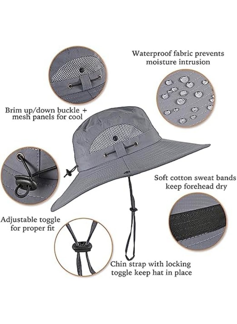 Generic Outdoor Wide Brim Sun Hat with 2 Solar Fans, Unisex Design, Sun-Protective Bucket Hat for Fishing and Beach Use, Built-in Fans (Solar + Battery Powered)  - Image 3