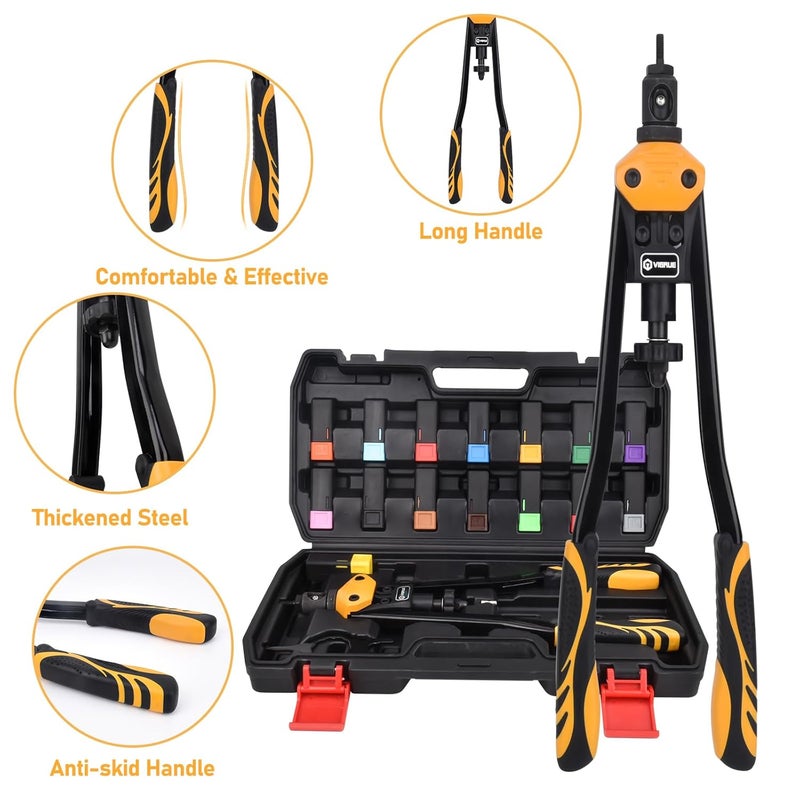 VIGRUE 16'' Rivet Nut Tool Kit Nutserts Rivnut Hand Tool Set with 15PCS Metric & SAE Mandrels and 300PCS Rivet Nuts Assortment - Image 4