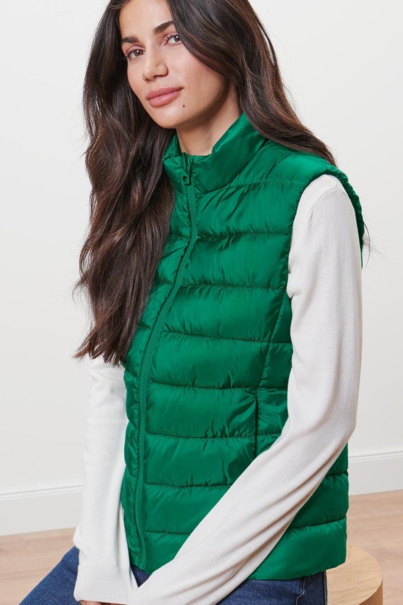 Tchibo Women Quilted Sleeveless Vest Jacket, Green - Image 1