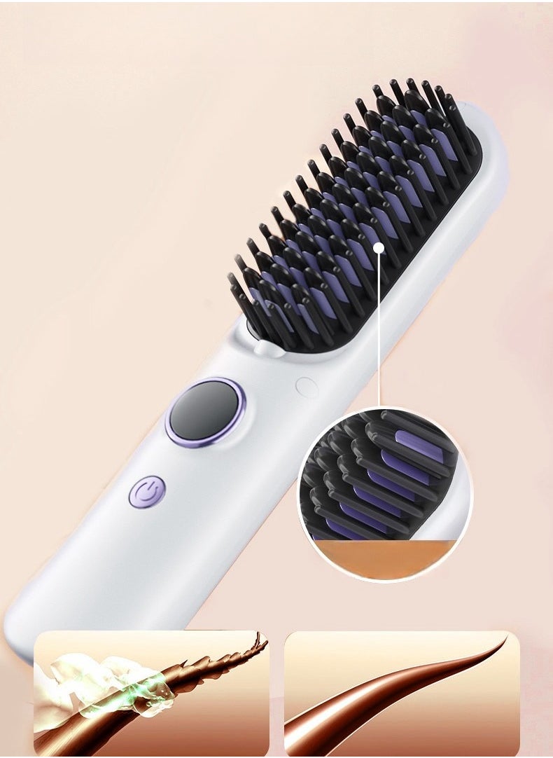 UBelle - USB Rechargeable Electric Comb Curling Iron Negative Ion Straightener Wireless Portable Straightening Comb - Image 1