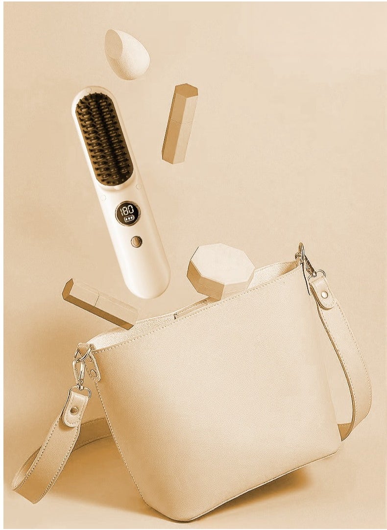 UBelle - USB Rechargeable Electric Comb Curling Iron Negative Ion Straightener Wireless Portable Straightening Comb - Image 1