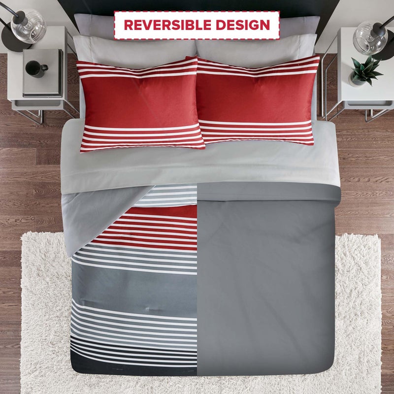 Comfort Spaces Queen Comforter Sets with Sheets - Bed in a Bag 9 Pieces Teen Bedding Sets Queen, Red and Grey Stripes Bedding Queen, College Queen Bed Set with 2 Side Pockets Bedroom Organizer - Image 3