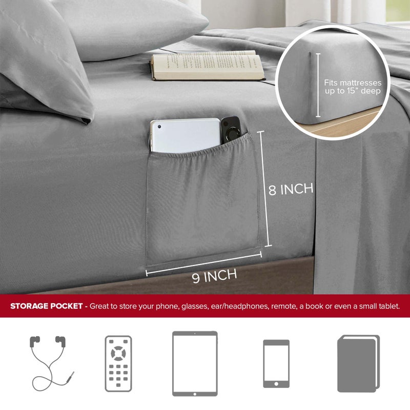 Comfort Spaces Queen Comforter Sets with Sheets - Bed in a Bag 9 Pieces Teen Bedding Sets Queen, Red and Grey Stripes Bedding Queen, College Queen Bed Set with 2 Side Pockets Bedroom Organizer - Image 4