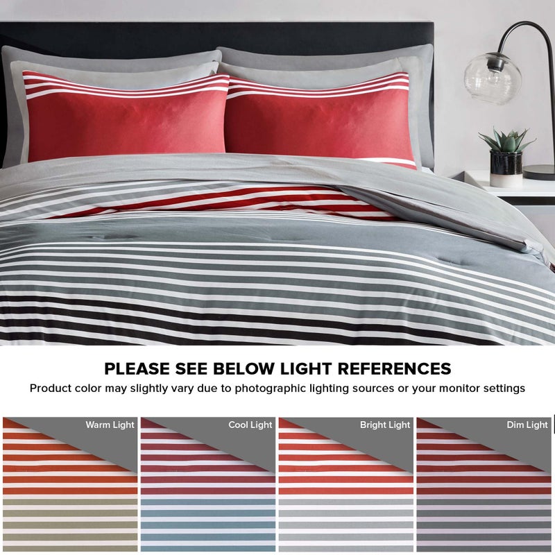 Comfort Spaces Queen Comforter Sets with Sheets - Bed in a Bag 9 Pieces Teen Bedding Sets Queen, Red and Grey Stripes Bedding Queen, College Queen Bed Set with 2 Side Pockets Bedroom Organizer - Image 2