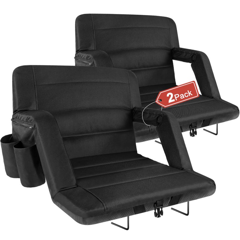 yeyeeyyee Stadium Seats with Back Support 2 Pack Wide, Exclusive Bleacher Chairs with Back and Cushion Folding Stadium Chairs, 6 Reclining Positions Waterproof Bleacher Seats (Wide|22.5" Black) - Image 1