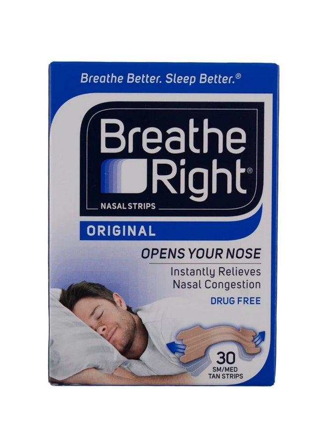 Breathe Right Nasal Strips, Small/Medium, Original Tan 30 Strips  - Image 1