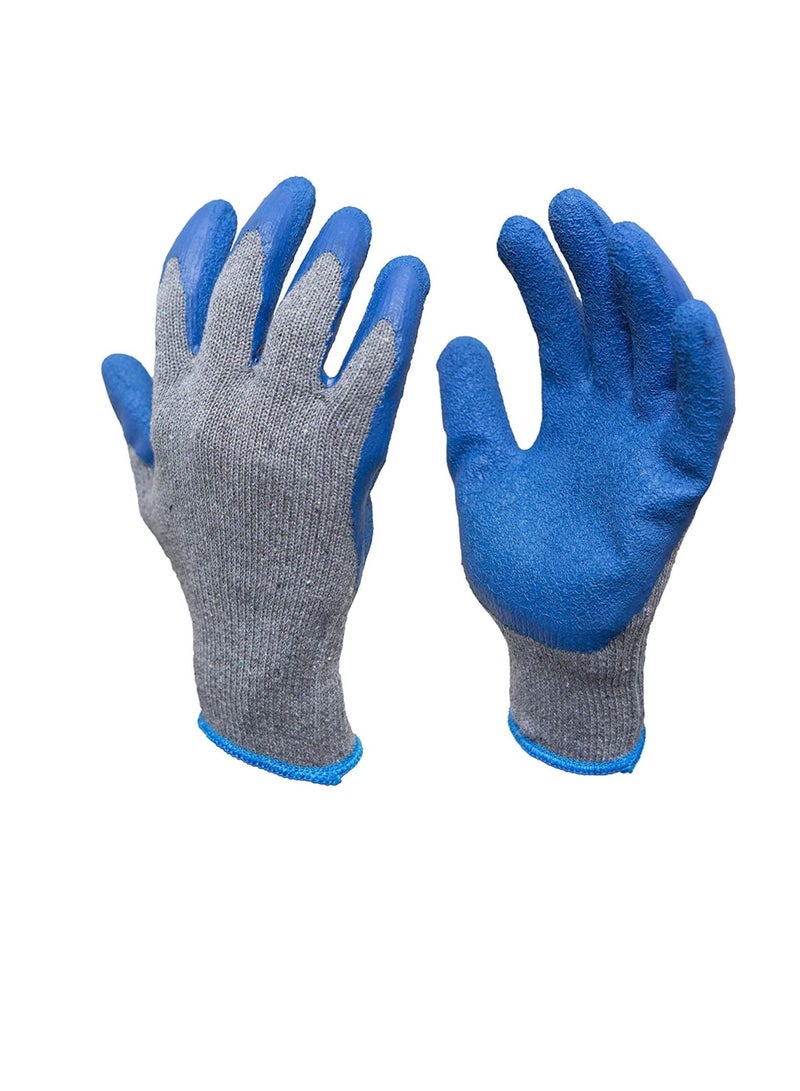 Rubber Latex Double Coated Work Gloves with Grip for Construction, Gardening Gloves, Heavy Duty Cotton Blend Blue Uni size (1 Pair) - Image 2