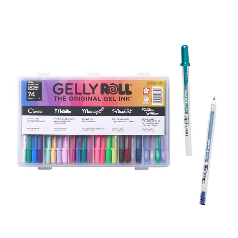 SAKURA Gelly Roll Gel Pens - Gift Set - Ink Pen Set - Art DIY Projects - Assorted Point Sizes with Storage Case - Assorted Colored Ink with Special Effects - 74 Pack - Image 1