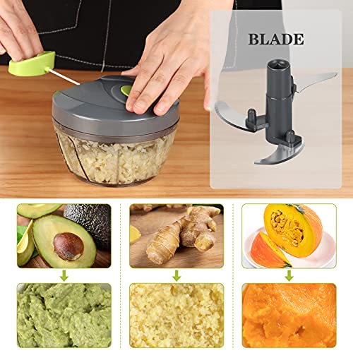 Cambom Manual Food Chopper Vegetable Cutter, Hand String Vegetable Chopper Onions Cutter for Vegetable Fruits Nuts BPA Free Food Safe Material, 550ml Gray - Image 3