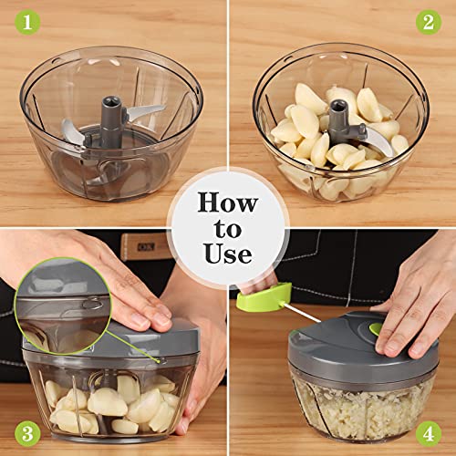Cambom Manual Food Chopper Vegetable Cutter, Hand String Vegetable Chopper Onions Cutter for Vegetable Fruits Nuts BPA Free Food Safe Material, 550ml Gray - Image 4