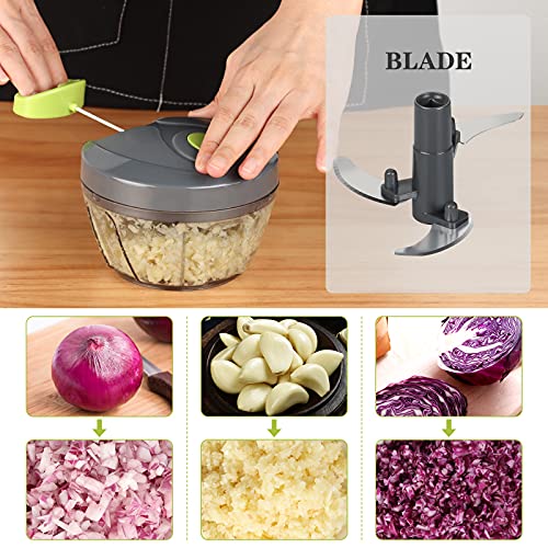 Cambom Manual Food Chopper Vegetable Cutter, Hand String Vegetable Chopper Onions Cutter for Vegetable Fruits Nuts BPA Free Food Safe Material, 550ml Gray - Image 2