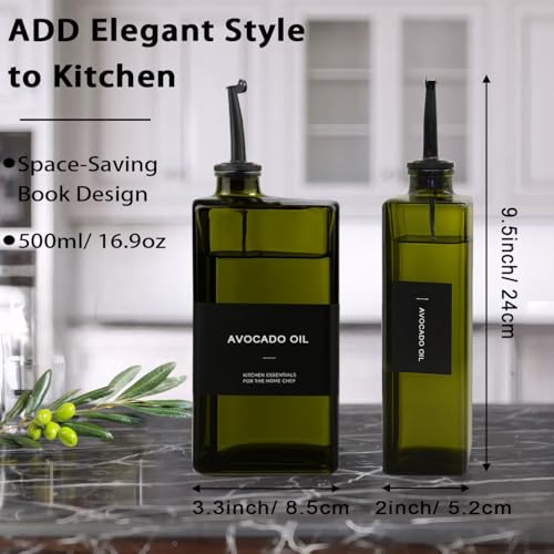 Gelury Olive Oil Dispenser Bottle for Kitchen 16.9oz, UV-Blocking Oil and Vinegar Dispenser Set, Soy Sauce Dispenser, Space Saving Design for Countertop (Green, 2pcs) - Image 3