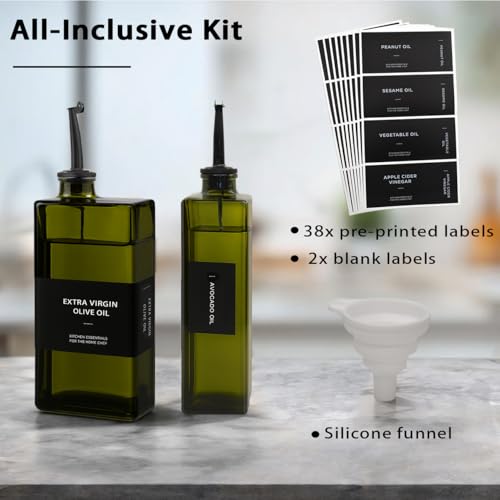 Gelury Olive Oil Dispenser Bottle for Kitchen 16.9oz, UV-Blocking Oil and Vinegar Dispenser Set, Soy Sauce Dispenser, Space Saving Design for Countertop (Green, 2pcs) - Image 5