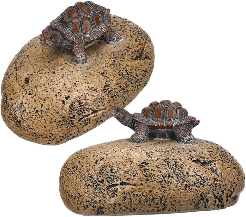 Resin Fake Stone Key Box with Turtle Design, 2pcs Outdoor Hidden Key Holder, Small Simulated Rock Secure Storage for Home and Garden Use - Image 1