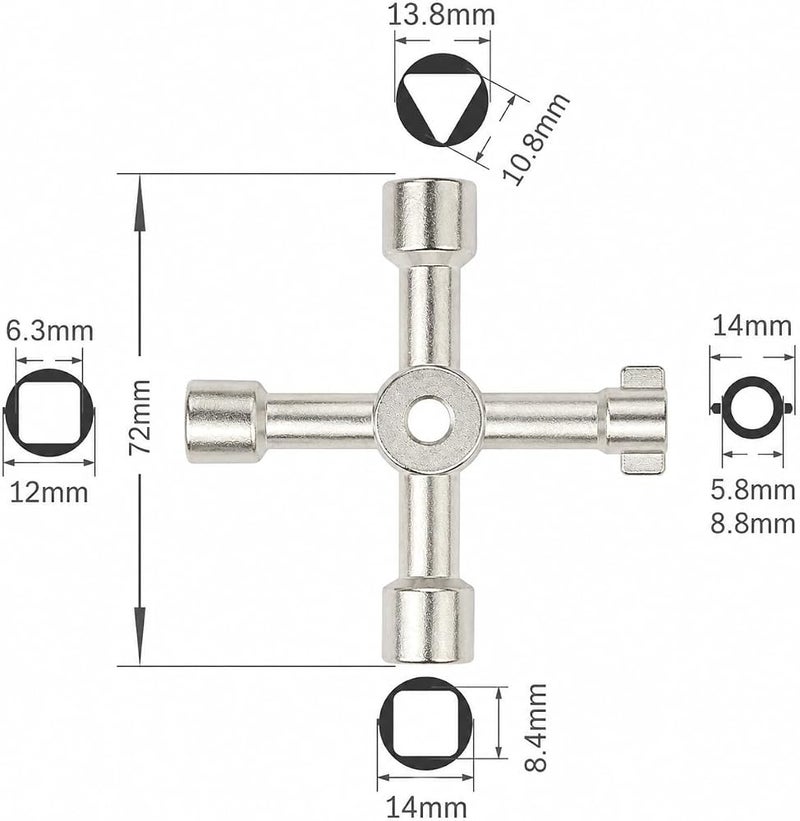 Biella™ Multi-Function 4-Way Utility Cross Key Wrench - Plumbing Wrench for Gas Electric Meter Cabinets Bleed Radiators - Image 2
