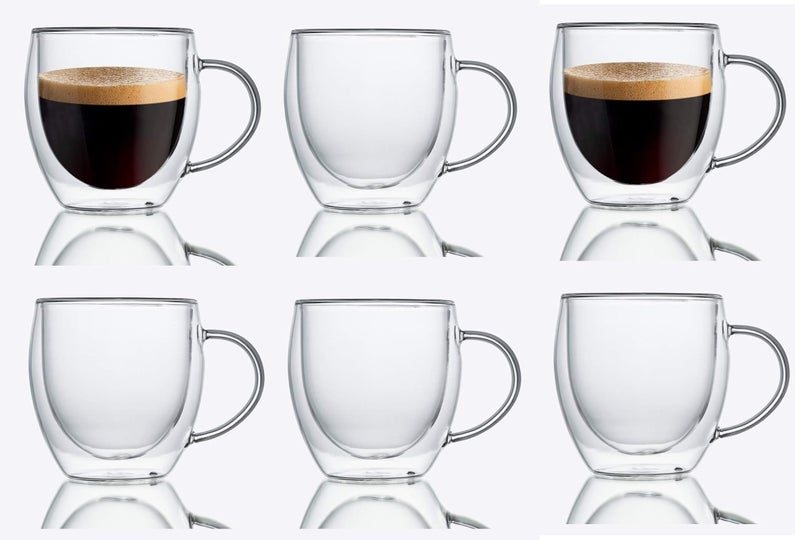 ZROY ENTERPRISE Coffee Mugs Set of 6 250 ml Double Walled Coffee Mug & Tea Mug Light Weight Coffee Cups, Insulated Coffee Mug with Handle Ideal Glass Set for Daily use (6, 250) - Image 1