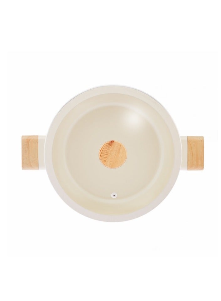 Homemaker Swiss Crystal High Quality Ceramic Coating Non-Stick Low Casserole - 28cm- Glass Lid With Protective Silicon Edge - Natural Wood Handles and Knob - Beige  - Image 2