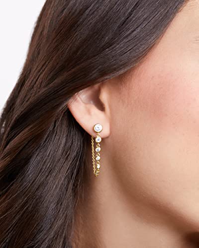 MILLA Dangle Earrings for Women - Cute Designer Earrings for Women Trendy Gold Chain Earrings & Sterling Silver Dangly Earrings (Round CZ / 14K Gold Plated) - Image 2