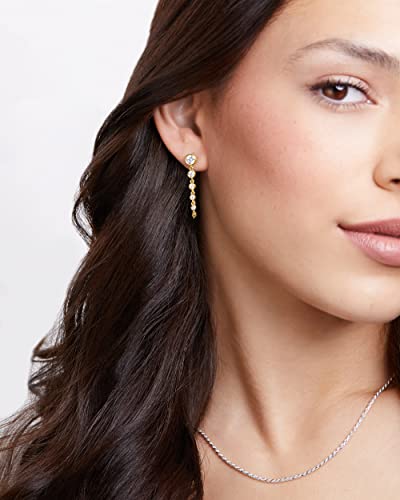 MILLA Dangle Earrings for Women - Cute Designer Earrings for Women Trendy Gold Chain Earrings & Sterling Silver Dangly Earrings (Round CZ / 14K Gold Plated) - Image 4