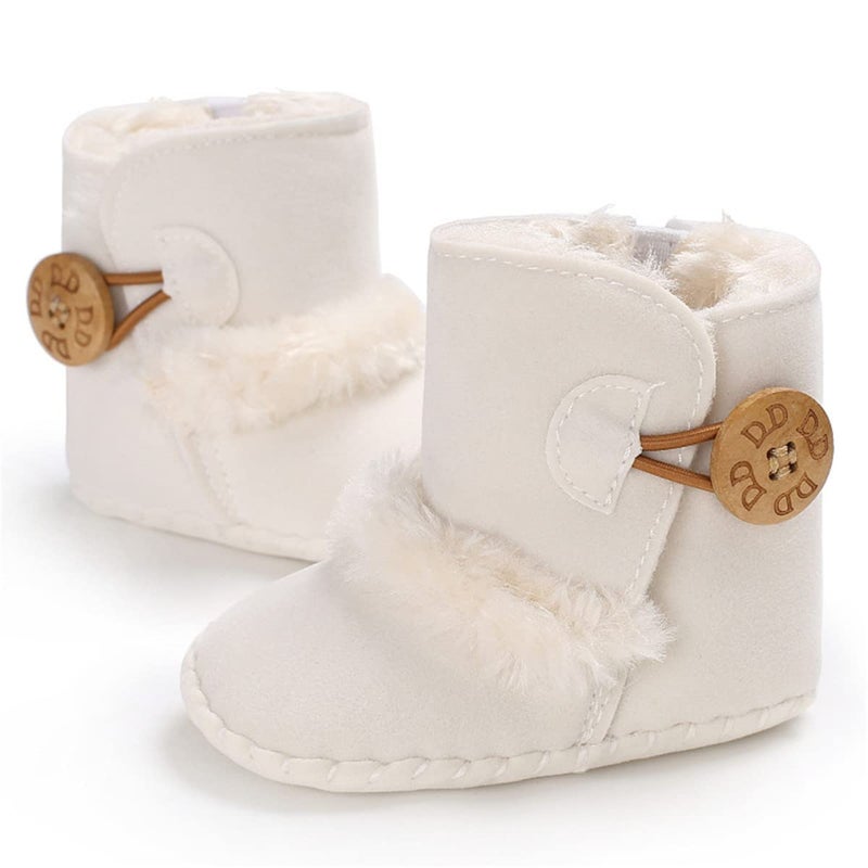 HsdsBebe Isbasic Infant Baby Buttons Snow Boots Anti-Skid Rubber Sole for Toddler Boys Girls Winter Warm Crib Shoes (6-12 Months, A/White) - Image 3