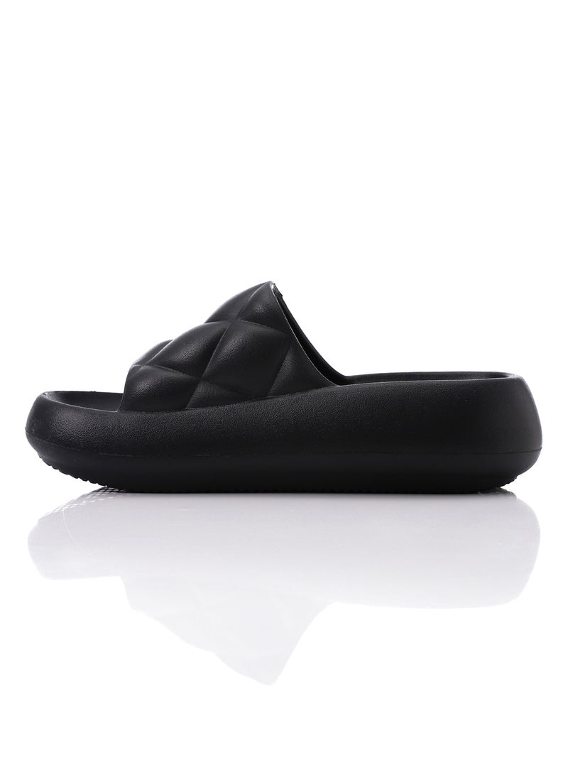 DejaVu Quilted Slip On Black Rubber Sliding Cloud Slippers - Image 4