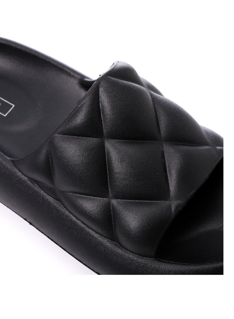 DejaVu Quilted Slip On Black Rubber Sliding Cloud Slippers - Image 5