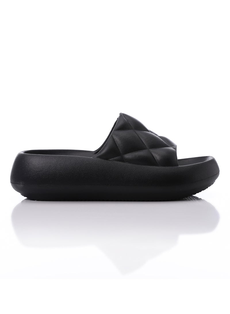 DejaVu Quilted Slip On Black Rubber Sliding Cloud Slippers - Image 2
