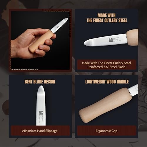 UJ Ramelson Co R Murphy/Ramelson New Haven Oyster Shucking Knife, Shucker Tool Opener, Curved Bent Tip, Wood Handle, Stainless Steel Blade, Made in USA, Wood Handle, 1 Pack - Image 3