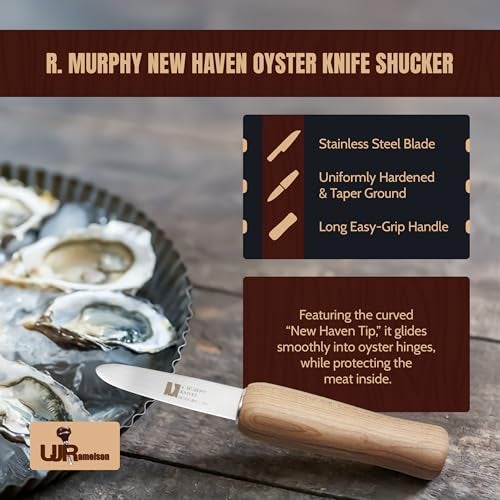 UJ Ramelson Co R Murphy/Ramelson New Haven Oyster Shucking Knife, Shucker Tool Opener, Curved Bent Tip, Wood Handle, Stainless Steel Blade, Made in USA, Wood Handle, 1 Pack - Image 2