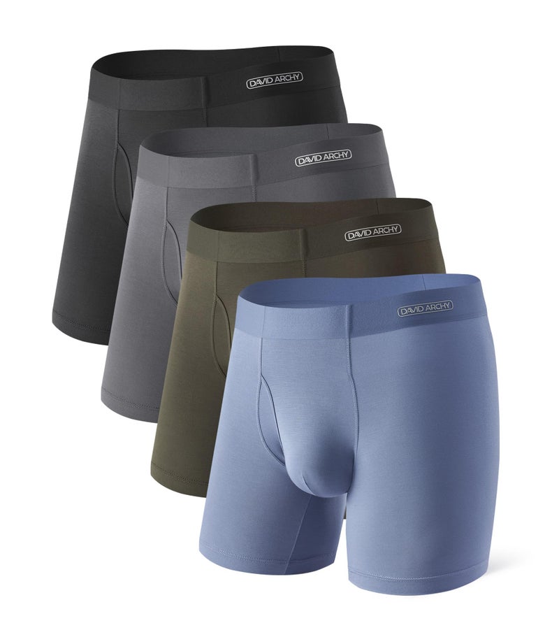 DAVID ARCHY Mens Underwear Silky Soft Second Skin Modal Boxer Briefs Waistfree Seamless Waistband Underwear for Men Pack of 4 (M, Black/Dark Gray/Gray Blue/Olive Green) - Image 1