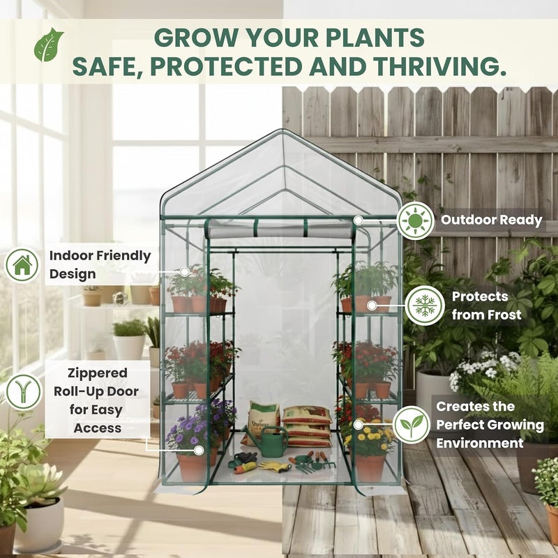 Home-Complete Greenhouse - Walk in Greenhouse with 8 Sturdy Shelves and PVC Cover for Indoor or Outdoor Use - 56 x 56 x 76-Inch Green House by - Image 2