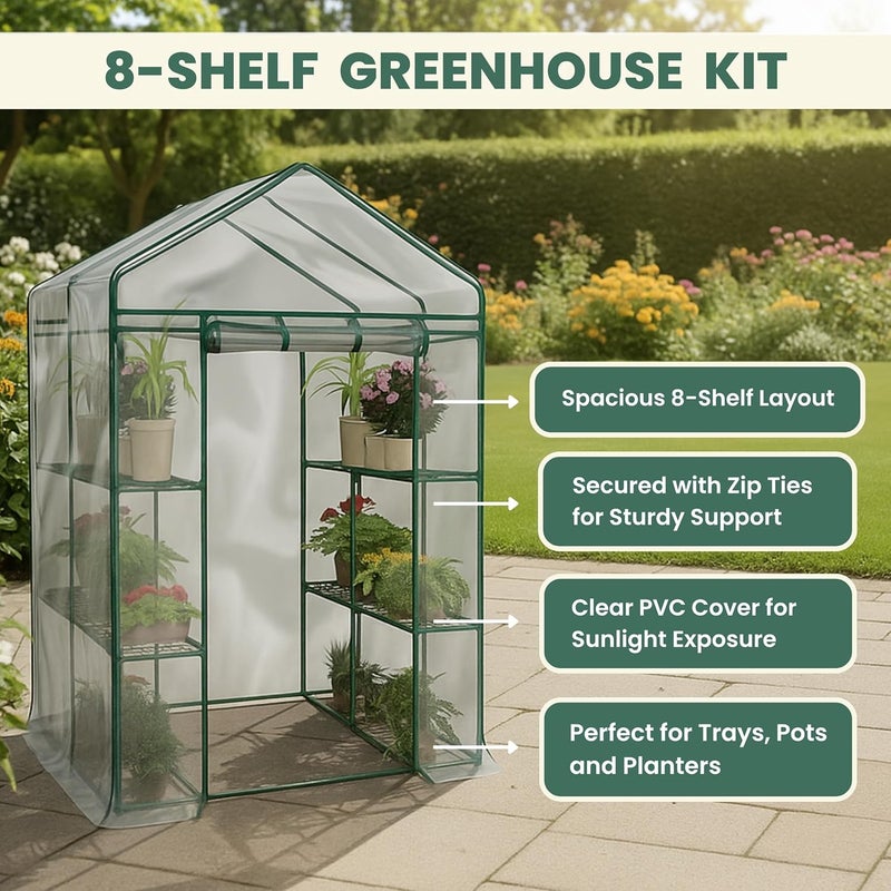 Home-Complete Greenhouse - Walk in Greenhouse with 8 Sturdy Shelves and PVC Cover for Indoor or Outdoor Use - 56 x 56 x 76-Inch Green House by - Image 3