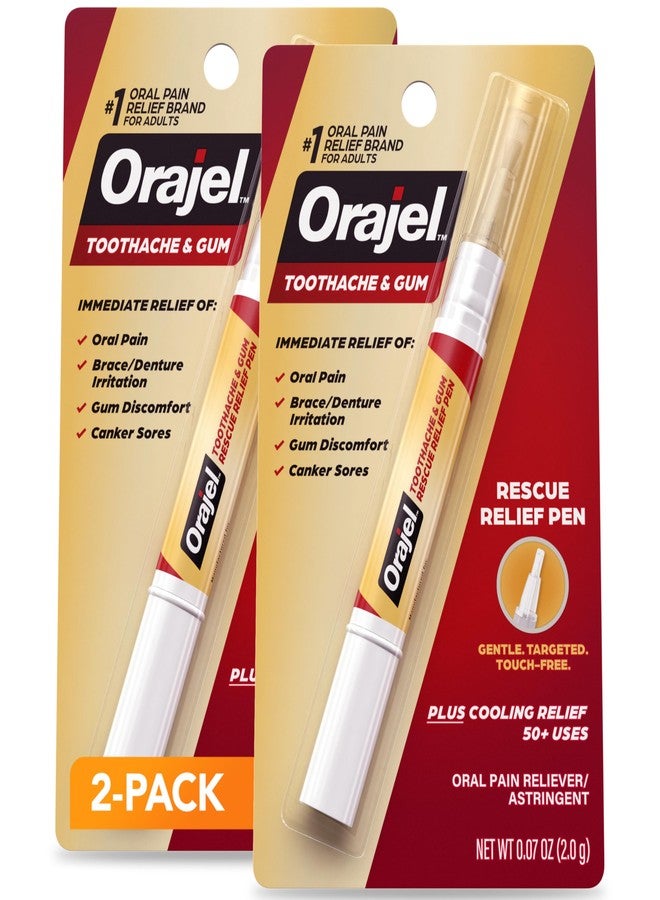 Orajel Rescue Relief Pen with Menthol Cooling Gel for Instant Pain Relief of Tooth & Gum, Mouth Sores, Braces and Denture Irritation, Touch-Free Silicone Applicator, 0.07 oz (2-Pack) - Image 1