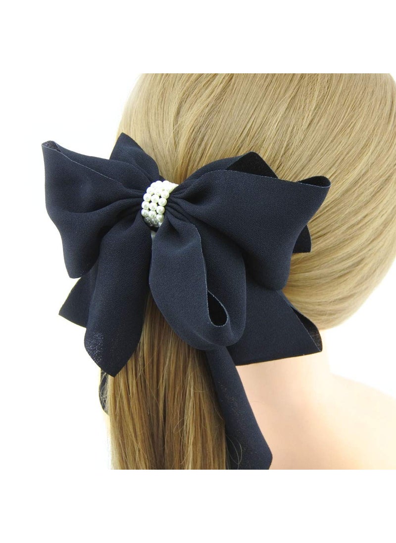 Meilliwish - Cloth Pearl Beautiful Banana Hair Clip for Women H77Black - Image 1